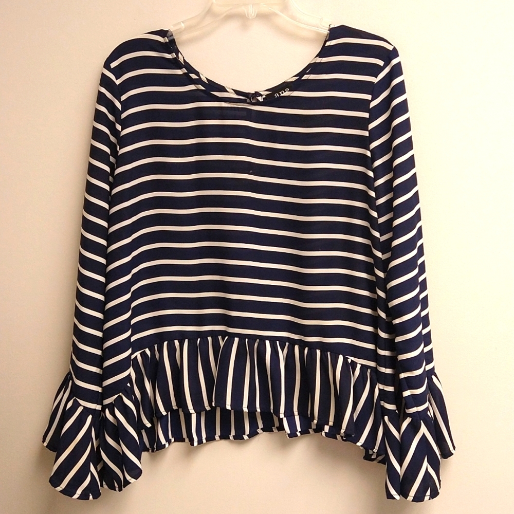 Chiffon stripped navy blue and white blouse